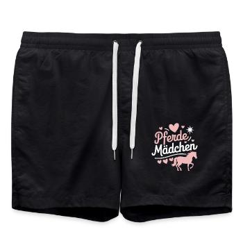Pferde Mädchen Reiten Reiterin Pferdeliebhaber - Badeshorts - Schwarz - Vorne - AI Model Male 185 light (185cm)