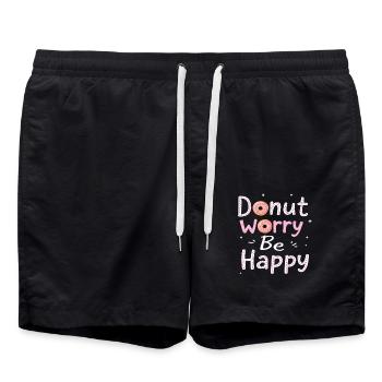 Donut Worry Be Happy – Funny Donut Saying Donut - Swim Trunks - black - Front - AI Model Male 185 light (185cm)
