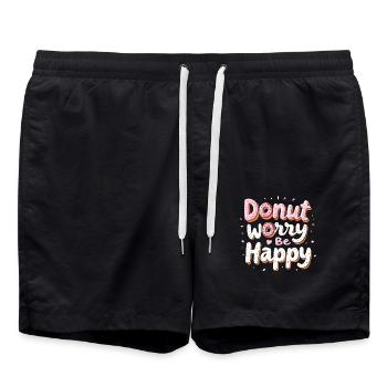 Donut Worry Be Happy – Funny Donut Saying Donut - Swim Trunks - black - Front - AI Model Male 185 light (185cm)