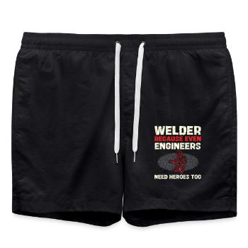 Schweißer: Selbst Ingenieure Brauchen Helden - Badeshorts - Schwarz - Vorne - AI Model Male 185 light (185cm)