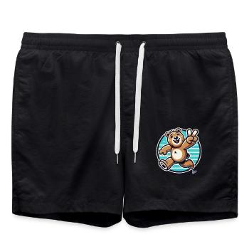 Laufender Bär mit Zwinkern und Peace-Zeichen - Badeshorts - Schwarz - Vorne - AI Model Male 185 light (185cm)