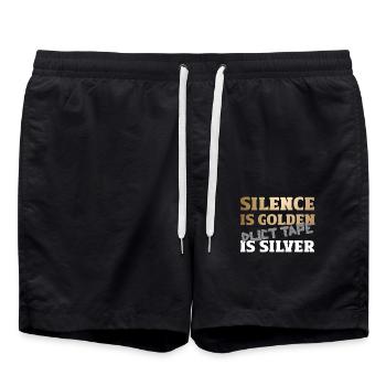 Le silence est d’or, le ruban adhésif est l’humour argenté, Spruch - Short de bain - noir - Devant - AI Model Male 185 light (185cm)