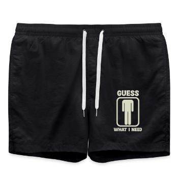 Guess What I Need Humorvolle Grafik mit Silhouette - Badeshorts - Schwarz - Vorne - AI Model Male 185 light (185cm)