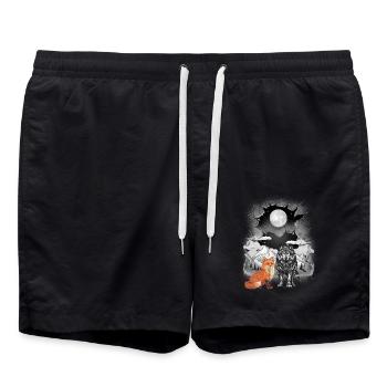 Gebirge Natur Wölfe Wölfe Fuchs Füchse Berge Mond - Badeshorts - Schwarz - Vorne - AI Model Male 185 light (185cm)