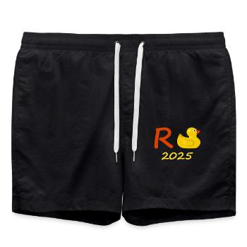 Duck Pension 2025 Pension Retirement Grandpa Grandma Pensioner - Swim Trunks - black - Front - AI Model Male 185 light (185cm)