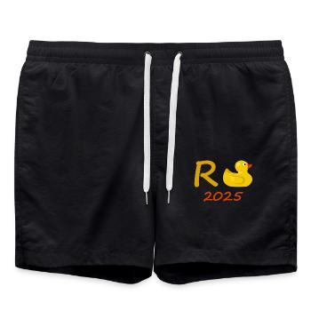 Duck Pension 2025 Pension Retirement Grandpa Grandma Pensioner - Swim Trunks - black - Front - AI Model Male 185 light (185cm)