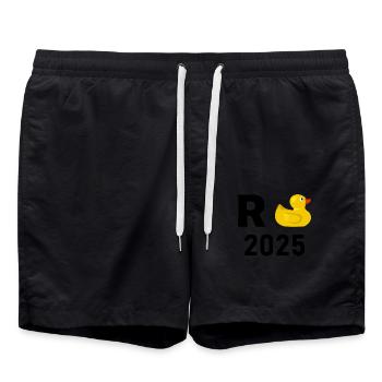 Duck Pension 2025 Pension Retirement Grandpa Grandma Pensioner - Swim Trunks - black - Front - AI Model Male 185 light (185cm)