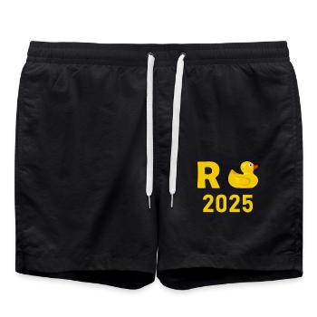 Duck Pension 2025 Pension Retirement Grandpa Grandma Pensioner - Swim Trunks - black - Front - AI Model Male 185 light (185cm)