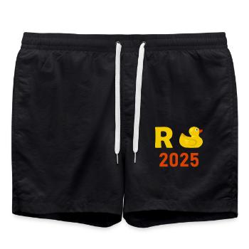 Duck Pension 2025 Pension Retirement Grandpa Grandma Pensioner - Swim Trunks - black - Front - AI Model Male 185 light (185cm)