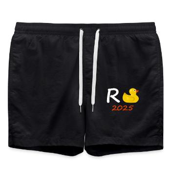 Duck Pension 2025 Pension Retirement Grandpa Grandma Pensioner - Swim Trunks - black - Front - AI Model Male 185 light (185cm)