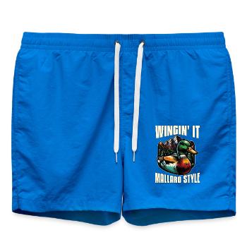 Mallard Duck Wingin' It Mallard Style Duck Hunter - Swim Trunks - cobalt blue - Front