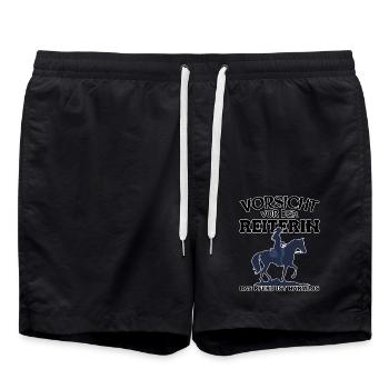 Vorsicht vor der Reiterin, das Pferd ist harmlos - Badeshorts - Schwarz - Vorne - AI Model Male 185 light (185cm)