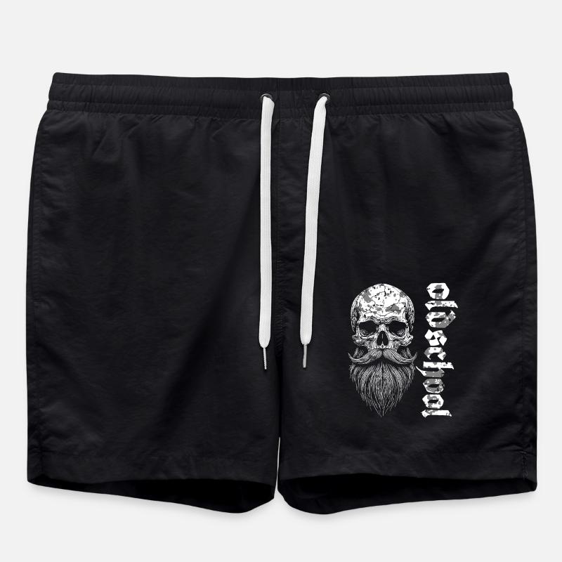 Oldschool Bärtiger Skull - Badeshorts - Schwarz