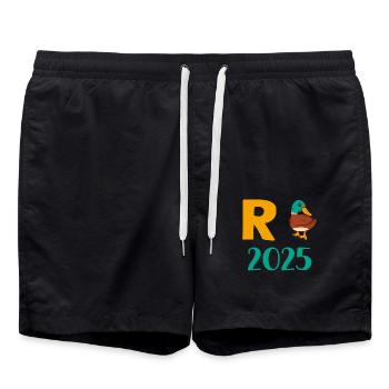 Duck Pension 2025 Pension Retirement Grandpa Grandma Pensioner - Swim Trunks - black - Front - AI Model Male 185 light (185cm)