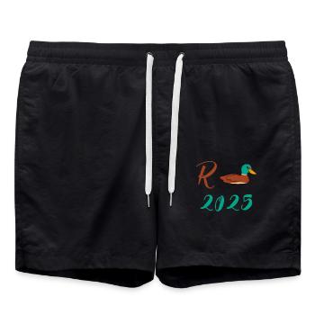 Duck Pension 2025 Pension Retirement Grandpa Grandma Pensioner - Swim Trunks - black - Front - AI Model Male 185 light (185cm)