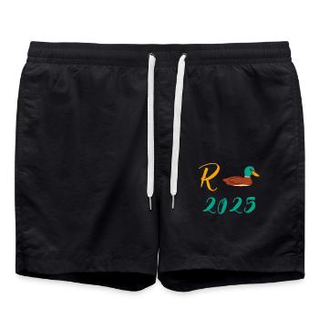 Duck Pension 2025 Pension Retirement Grandpa Grandma Pensioner - Swim Trunks - black - Front - AI Model Male 185 light (185cm)