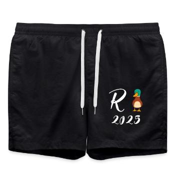 Duck Pension 2025 Pension Retirement Grandpa Grandma Pensioner - Swim Trunks - black - Front - AI Model Male 185 light (185cm)