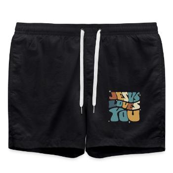 Jesus Liebt Dich Spirituelle Botschaft - Badeshorts - Schwarz - Vorne - AI Model Male 185 light (185cm)