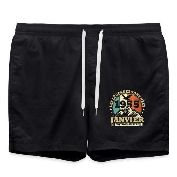 Vintage Janvier 1955 Cadeau Anniversaire Rétro - Short de bain - noir - Devant - AI Model Male 185 light (185cm)