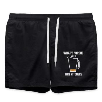 What's Wrong With This Pitcher? Humorvolle Grafik - Badeshorts - Schwarz - Vorne - AI Model Male 185 light (185cm)