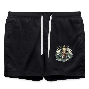 Frosch-Samurai: Krieger der Seerose - Badeshorts - Schwarz - Vorne - AI Model Male 185 light (185cm)