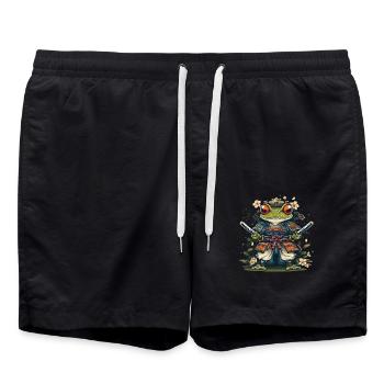 Grenouille samouraï avec des épées et des fleurs - Short de bain - noir - Devant - AI Model Male 185 light (185cm)