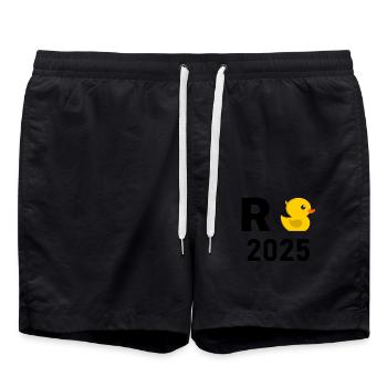 Duck Pension 2025 Pension Retirement Grandpa Grandma Pensioner - Swim Trunks - black - Front - AI Model Male 185 light (185cm)