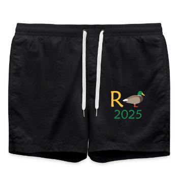 Duck Pension 2025 Pension Retirement Grandpa Grandma Pensioner - Swim Trunks - black - Front - AI Model Male 185 light (185cm)