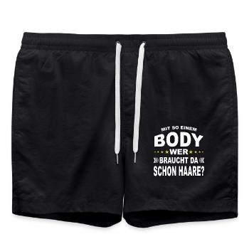 Mit so einem Body, wer braucht da Haare? - Badeshorts - Schwarz - Vorne - AI Model Male 185 light (185cm)