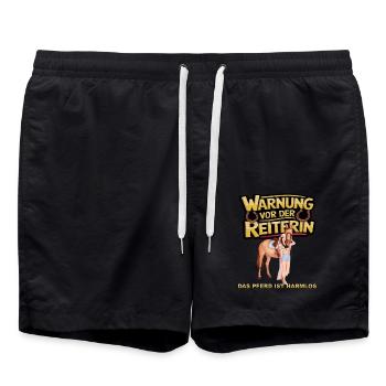 Vorsicht vor der Reiterin, das Pferd ist harmlos - Badeshorts - Schwarz - Vorne - AI Model Male 185 light (185cm)