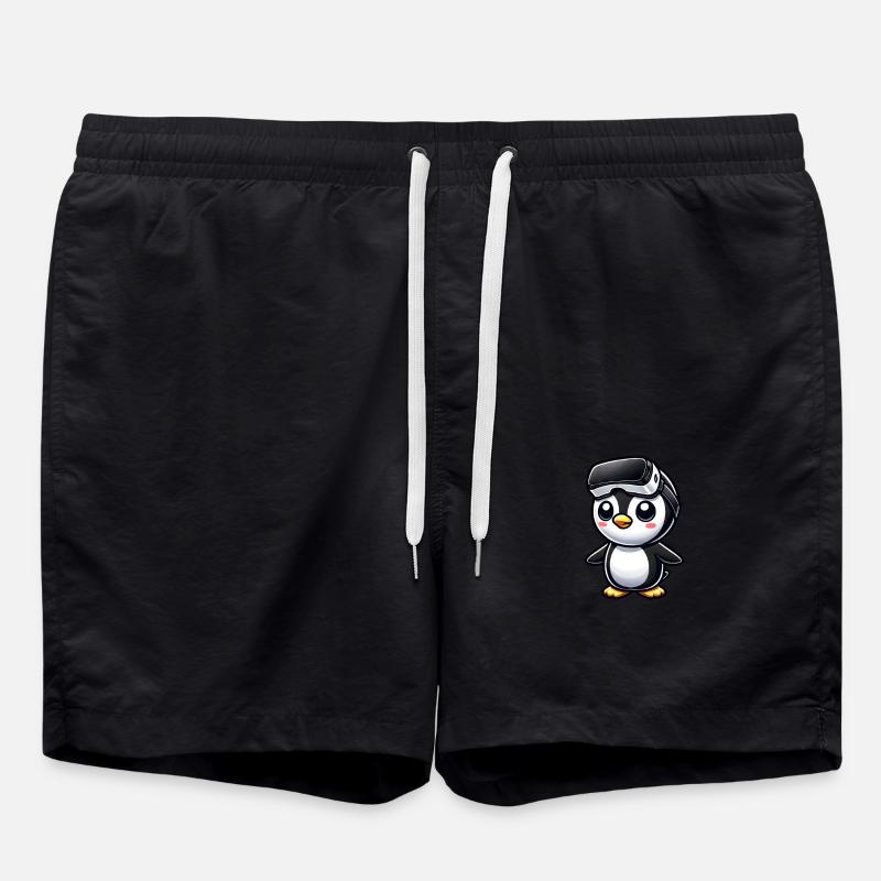 Süßer Pinguin VR Gamer Comic Gaming - Badeshorts - Schwarz