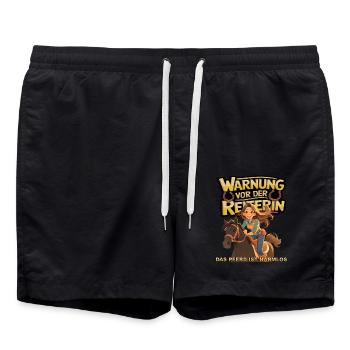 Vorsicht vor der Reiterin, das Pferd ist harmlos - Badeshorts - Schwarz - Vorne - AI Model Male 185 light (185cm)