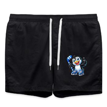 Coole Pinguin Eishockeyspieler Comic - Badeshorts - Schwarz - Vorne - AI Model Male 185 light (185cm)