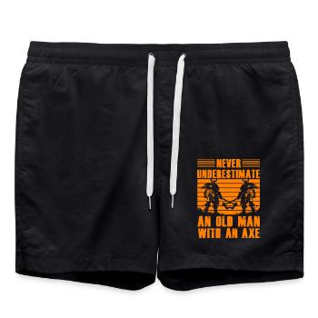 Unterschätze niemals einen alten Mann mit einer Axt - Badeshorts - Schwarz - Vorne - AI Model Male 185 light (185cm)