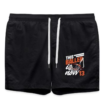 This Baller is now 13 Birthday - Swim Trunks - black - Front - AI Model Male 185 light (185cm)