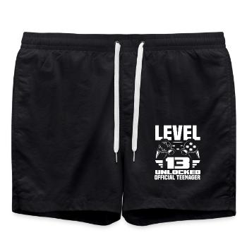 Level 13 Freigeschaltet Offizieller Teenager 13. - Badeshorts - Schwarz - Vorne - AI Model Male 185 light (185cm)