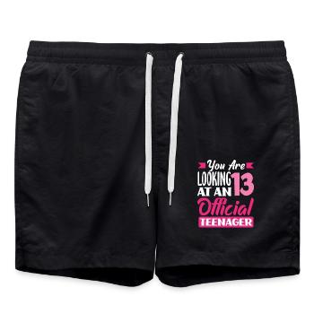 Du Bist Jetzt 13 Offizieller Teenager Geburtstag - Badeshorts - Schwarz - Vorne - AI Model Male 185 light (185cm)