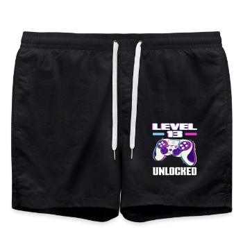Level 13 Freigeschaltet Geburtstag - Badeshorts - Schwarz - Vorne - AI Model Male 185 light (185cm)