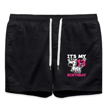 It's My 13th Birthday Zebra - Swim Trunks - black - Front - AI Model Male 185 light (185cm)