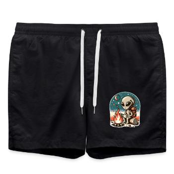 Alien Lagerfeuer Wanderung - Badeshorts - Schwarz - Vorne - AI Model Male 185 light (185cm)