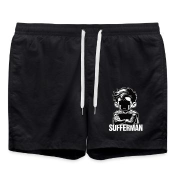 Sufferman Funny Superhero Parody - Swim Trunks - black - Front - AI Model Male 185 light (185cm)
