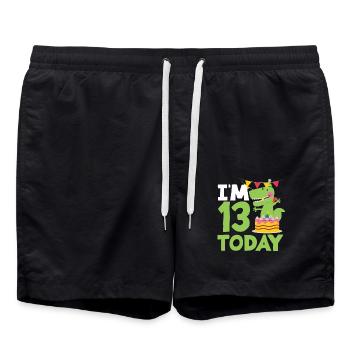 I'm 13 Today Birthday Dinosaur - Swim Trunks - black - Front - AI Model Male 185 light (185cm)