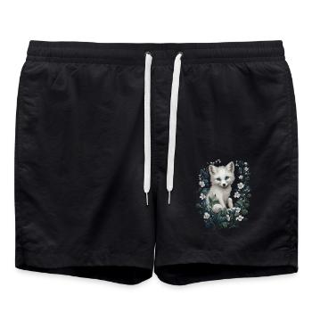 Cute Arctic Foxes In Flower Frame - Swim Trunks - black - Front - AI Model Male 185 light (185cm)