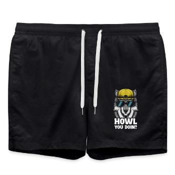 Cool Wolf Graphic With Sunglasses And Cap – Howl - Swim Trunks - black - Front - AI Model Male 185 light (185cm)