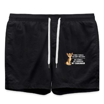 Drei Dinge: Familie Freiheit Chihuahua - Badeshorts - Schwarz - Vorne - AI Model Male 185 light (185cm)