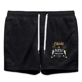 Cheers to New Beginnings – Festliches Silvester - Badeshorts - Schwarz - Vorne - AI Model Male 185 light (185cm)
