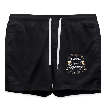 Cheers to New Beginnings – Festliches Silvester - Badeshorts - Schwarz - Vorne - AI Model Male 185 light (185cm)