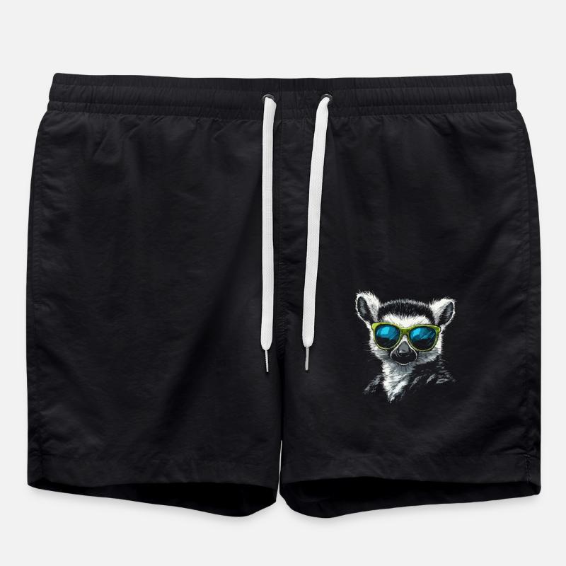 Funny Lemur With Sunglasses - Swim Trunks - black