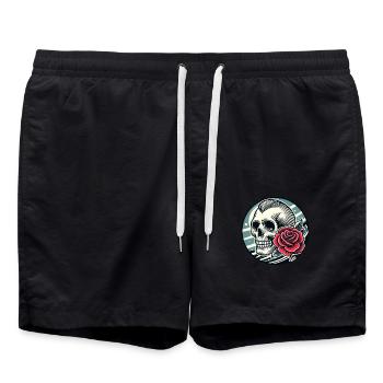 Retro-Schädel und Rose - Badeshorts - Schwarz - Vorne - AI Model Male 185 light (185cm)