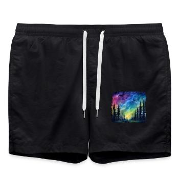 Magische Waldlandschaft unter Sternenhimmel mit - Badeshorts - Schwarz - Vorne - AI Model Male 185 light (185cm)